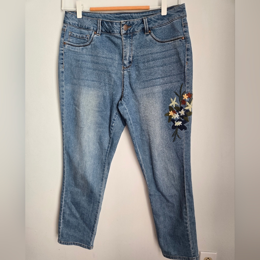 Workshop Republic Clothing Floral Embroidered Blue Jeans